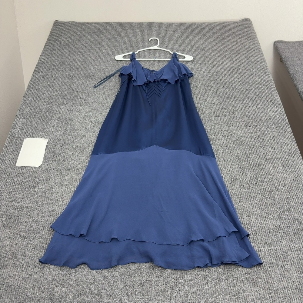 Banana Republic Dress Womens 12 Blue Silk Ruffle Tiered Midi Cocktail Classic